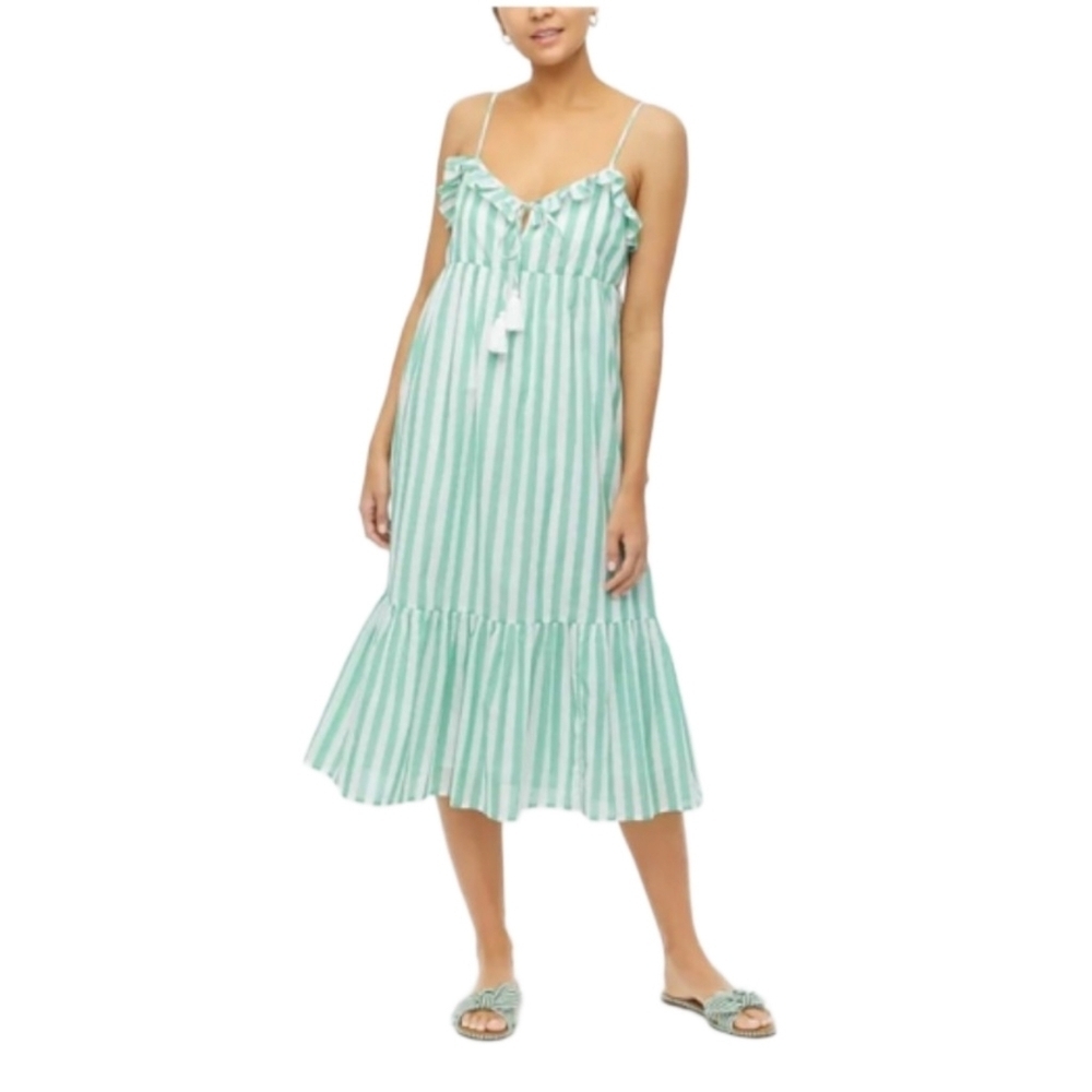 J. CREW RUFFLE TIERED DRESS COVER-UP STRIPE SIZE SMALL ADJUSTABLE STRAPS